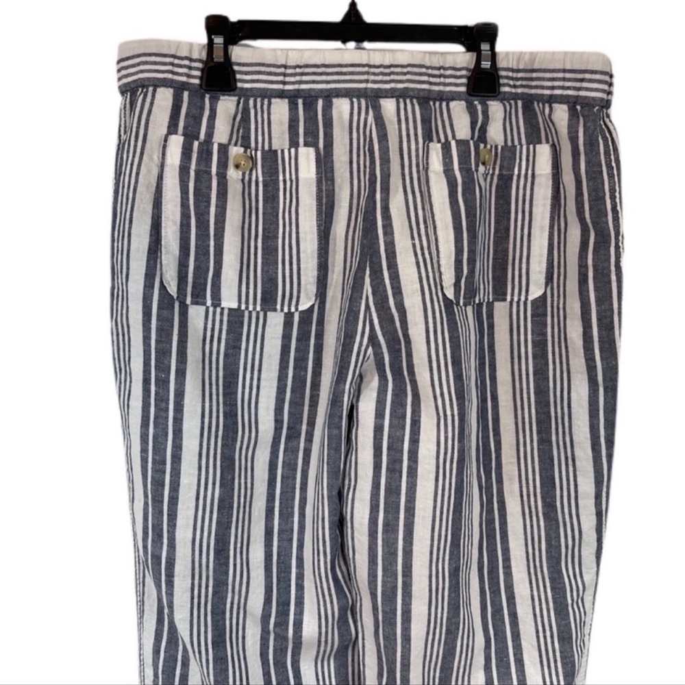 Liz Claiborne Striped Linen Blend Beach Pants M White Navy Drawstring Waist - Picture 7 of 11